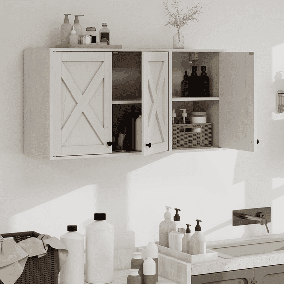 ELECWISH 36" W Laundry Cabinet, Medicine Cabinet, Bathroom Kitchen Storage Wall Mounted Farmhouse Organizer with Shelves Over Toilet, White