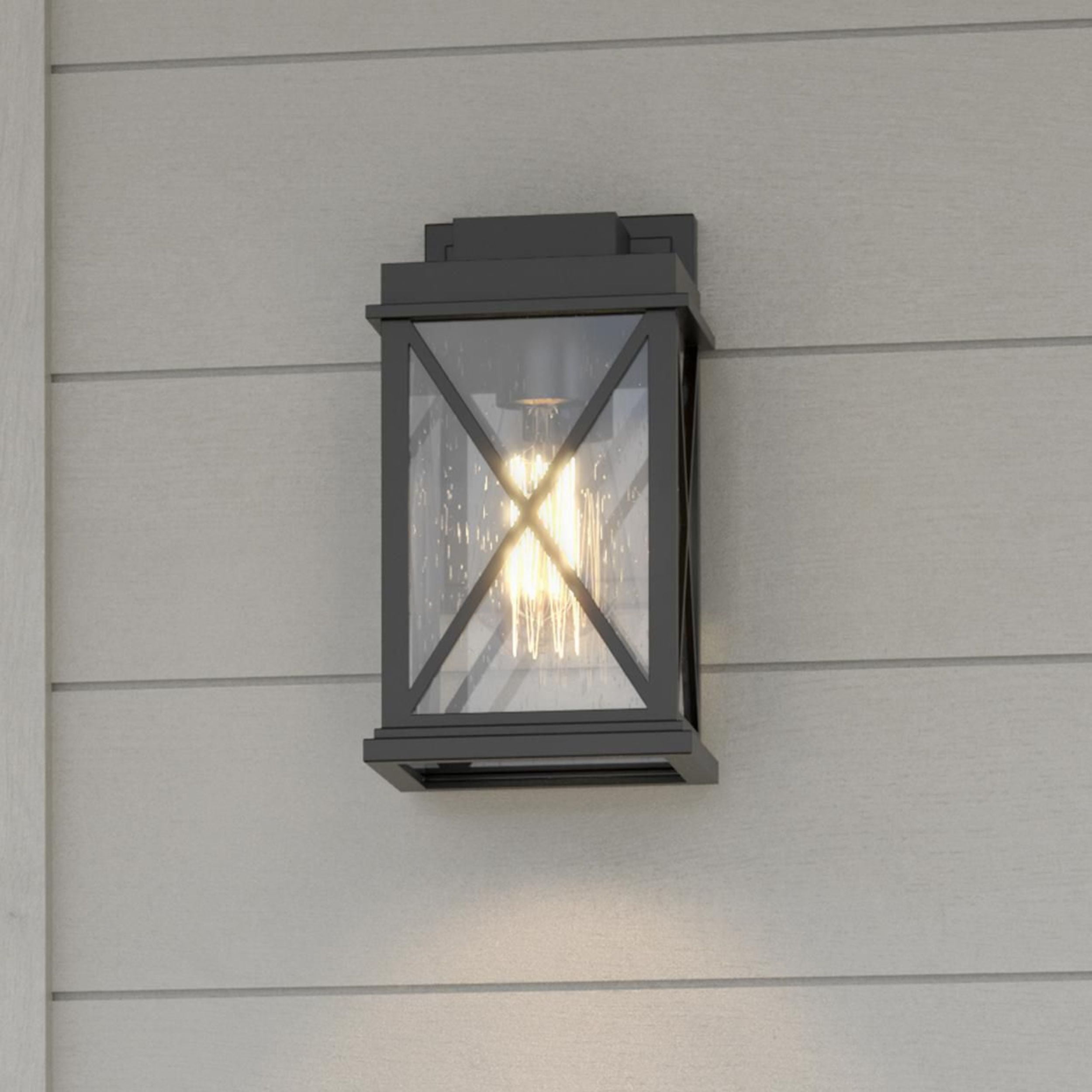 (2 pack) Avec Wrenna Collection Farmhouse Matte Black Outdoor Wall Lantern with Clear Glass Shade