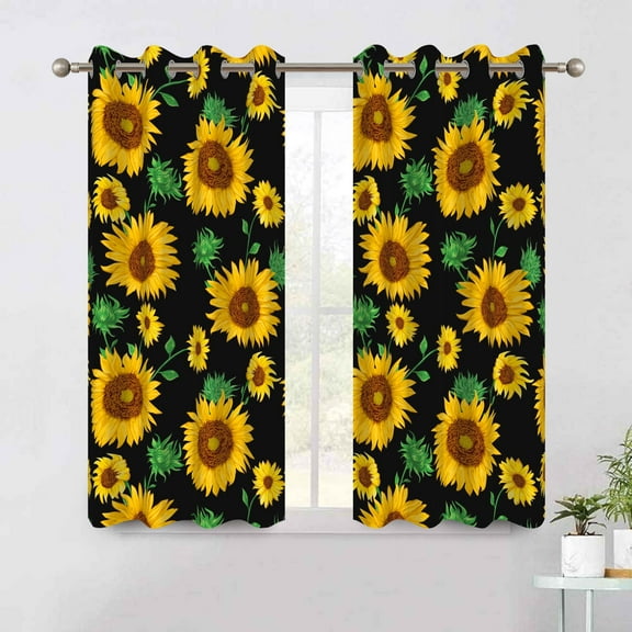 Dashan Seamless Sunflower Blackout Curtains for Bedroom Living Room Decor Grommet Window Drapes 42x63 Inch,2 Panels