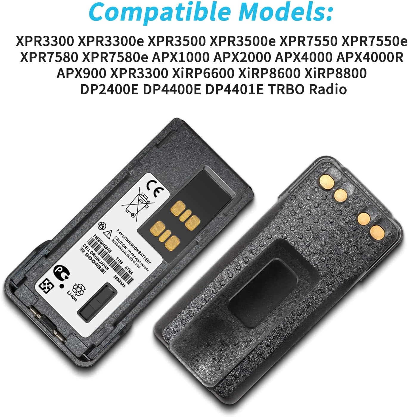 2PCS 7.4V 3000mAh PMNN4409 PMNN4409AR Battery Replacement for Motorola MotoTRBO XPR7550 XPR7550e XPR7580 XPR7580e MotoTRBO Radi AAH56RDN9KA1AN AAH56RDN9WA1AN Battery