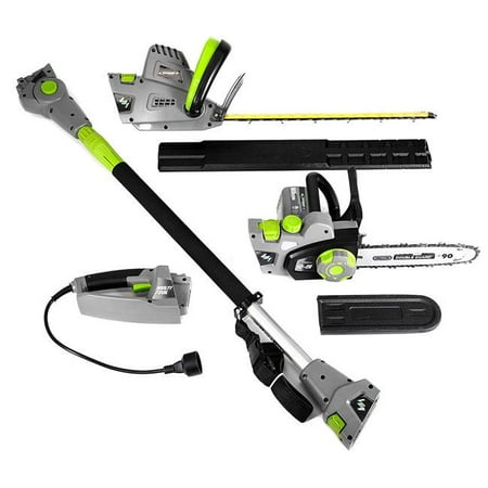 Earthwise CVP41810 4-in-1 corded Multi-Tool 4.5 amp Pole Hedge Trimmer/handheld hedge trimmer & 7 Amp Handheld ChainSaw/pole (Best Electric Pole Hedge Trimmer)