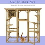 Magic Union Outdoor Wooden Cat House Large Cat Enclosures Kitten Cage with Weather Protection, Cat Catio with 6 Platforms and Extra Cat Hiding,Natural