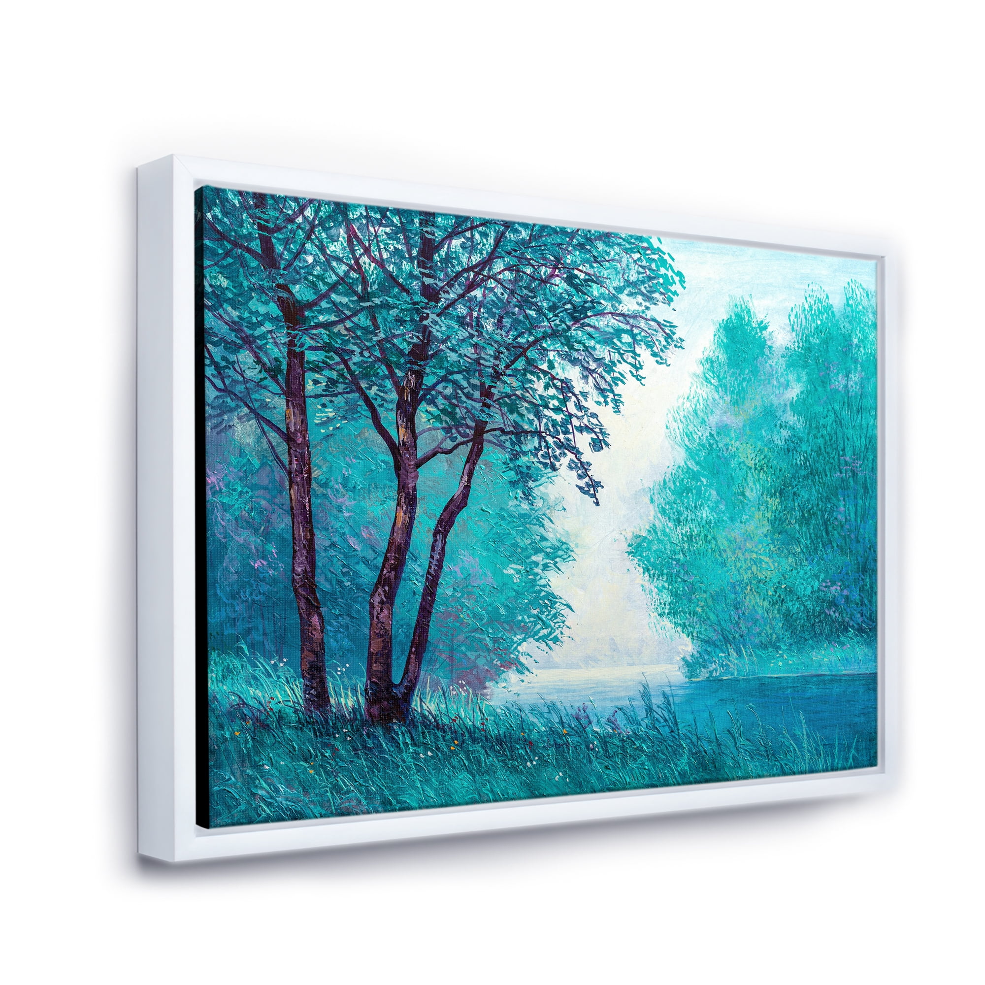 Blue Coloured Tree Impression By Riverside 32 in x 16 in Framed Photography Canvas Art Print, by Designart