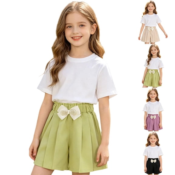 Liyamei Girls Wide Leg Skirt Shorts with Bow for Summer Casual Size 3-16,Beige