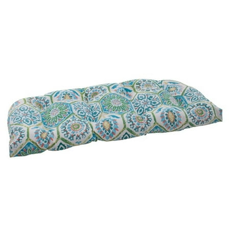 44" Psychedelic Blue Outdoor Patio Tufted Wicker Loveseat Cushion