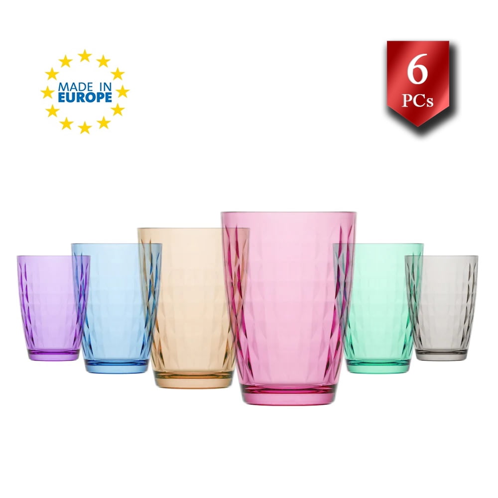 Water Drinking Glasses Set of 6, Highball Glass Cups, Colorful Glass ...
