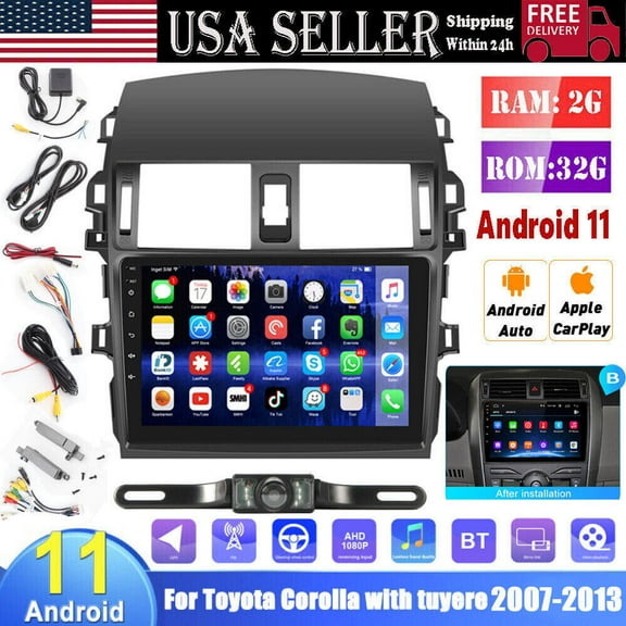 LICHENGTAI Car Stereo Radio Fit for Toyota Corolla 2007-2013 with Apple Carplay&Android Auto, 9 Inch Touch Screen Car Radio with Bluetooth FM/RDS WiFi GPS SWC   Backup Camera