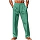 thumbnail image 2 of Pantalones largos de poliéster para hombre, informales, lisos, rectos, con cordón, con bolsillo y cintura elástica, 2 of 6