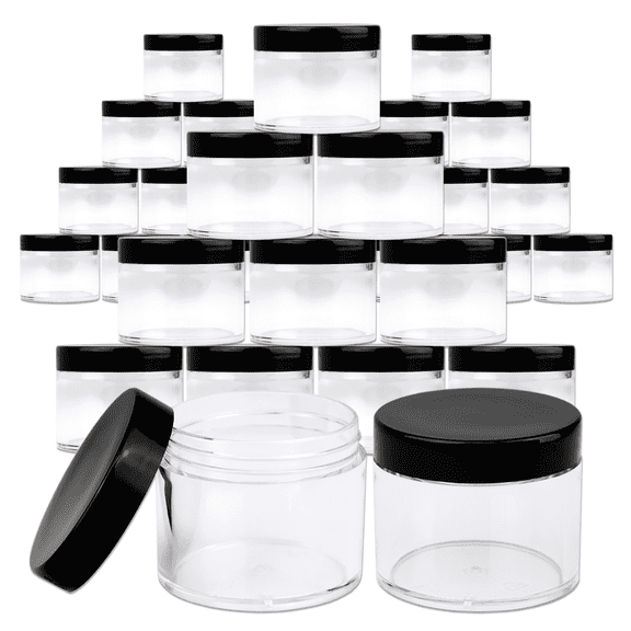 2oz/60g/60ml High Quality Acrylic Leak Proof Clear Container Jars with Black Lids 36pcs