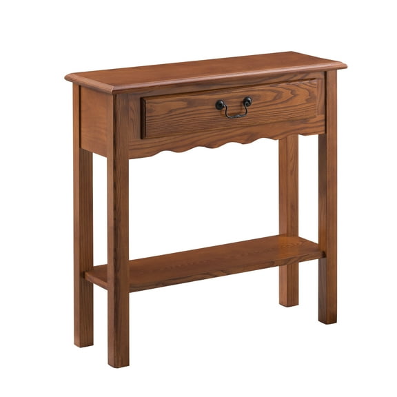 Leick Home 9021-MED One Drawer Wave Hall Console Table with Shelf, Medium Oak