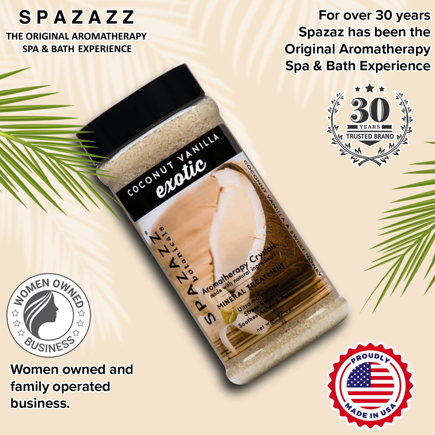 Spazazz Aromatherapy Spa and Bath Crystals - Coconut Vanilla 17oz (2 Pack)
