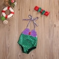 thumbnail image 3 of Gupgi Kid Girl One Piece Bikini Shellfish Scale Mermaid Print Lace-up Swimwear, 3 of 6