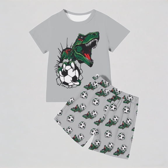Krdevn Boys Dinosaur Print T Shirt and Shorts Outfits Set for Casual Wear and Sports,7-8 Years
