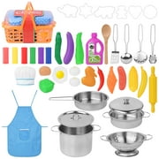 TOPNEW 42Pcs Kids Kitchen Pretend Play Toys,Play Cooking Set with Pots and Pans,Great Gift for Toddles Boys Girls