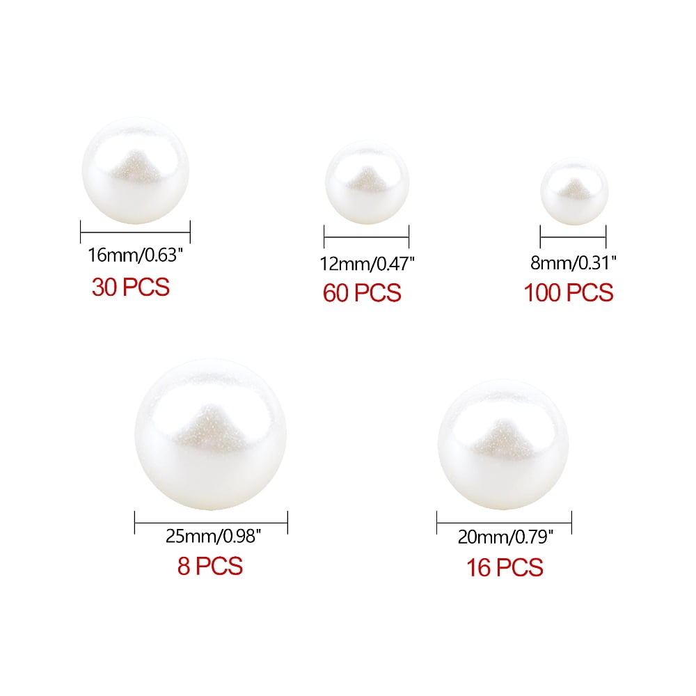 1box Resin Imitation Pearl Beads No Hole/Undrilled Round White 7.5~25mm 214pcs/box