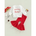 thumbnail image 2 of Toddler Girl Autumn Christmas Clothes Long Sleeve Crew Neck Letter Print Pullover + Solid Color Ribbed Flare Trousers, 2 of 8