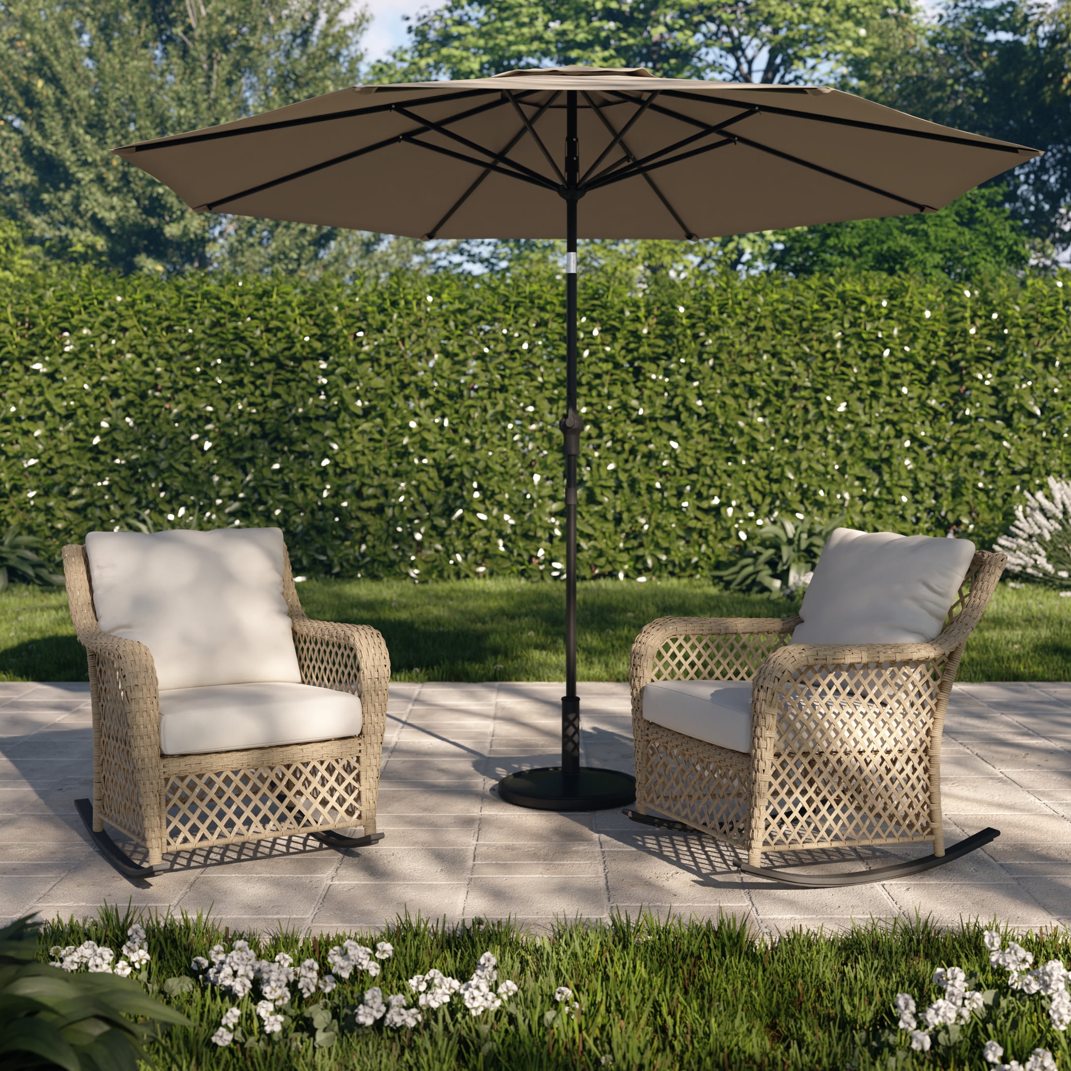 HOMETRENDS Belmont Steel Outdoor Rocking Chair with Cushions, Oatmeal