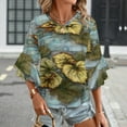 thumbnail image 3 of Leaves Circuit Board Pattern Art Women's V-Neck Blouse With 3/4 Ruffled Bell Sleeves Casual Top Ladies Blouses, 3 of 7
