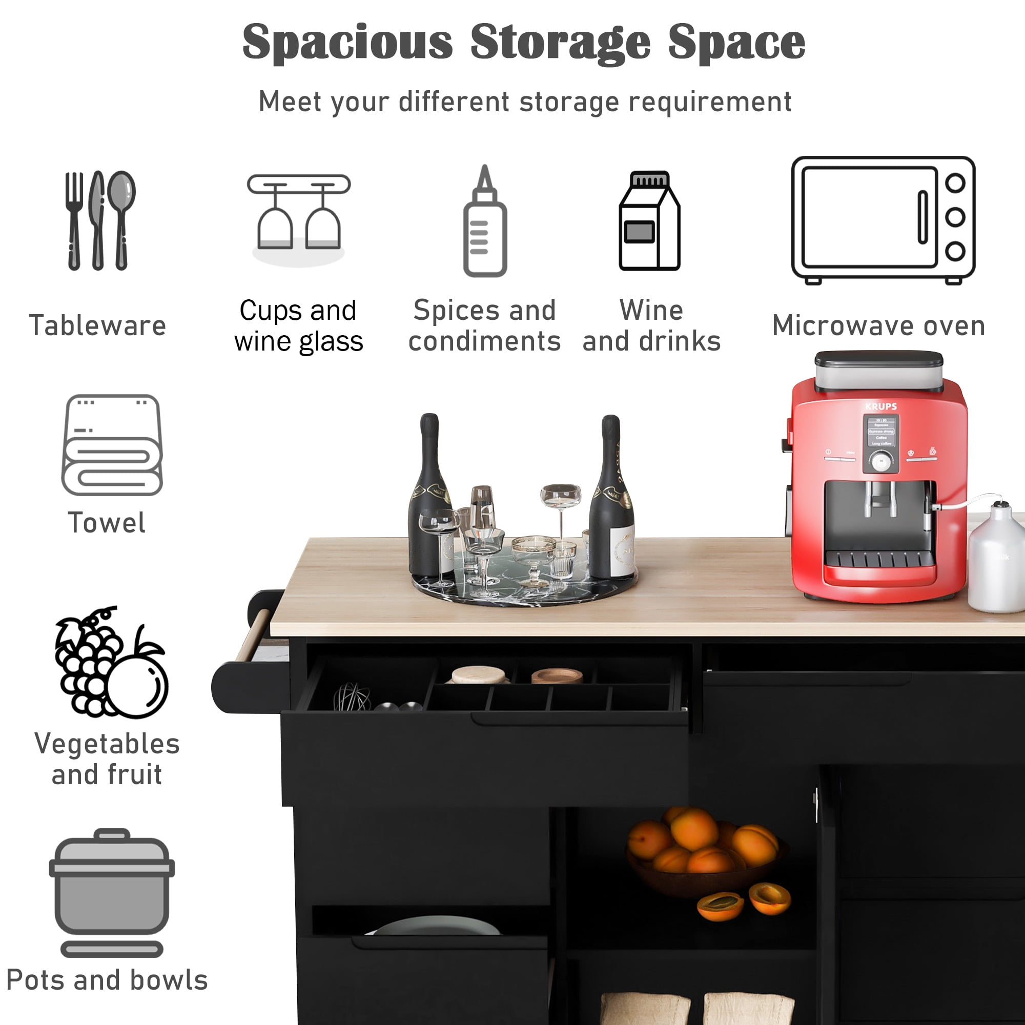 Storage Groceries Kitchen Island Food Black Shelf Serving Storage Islands  Organizer Mobile Werkzeugwagen Auxiliary Furniture