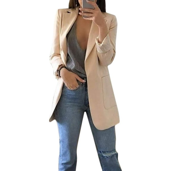 Women' s Long Sleeve Slim Blazer Jacket Office Work Business Open Front Suit Coat OL Outwear