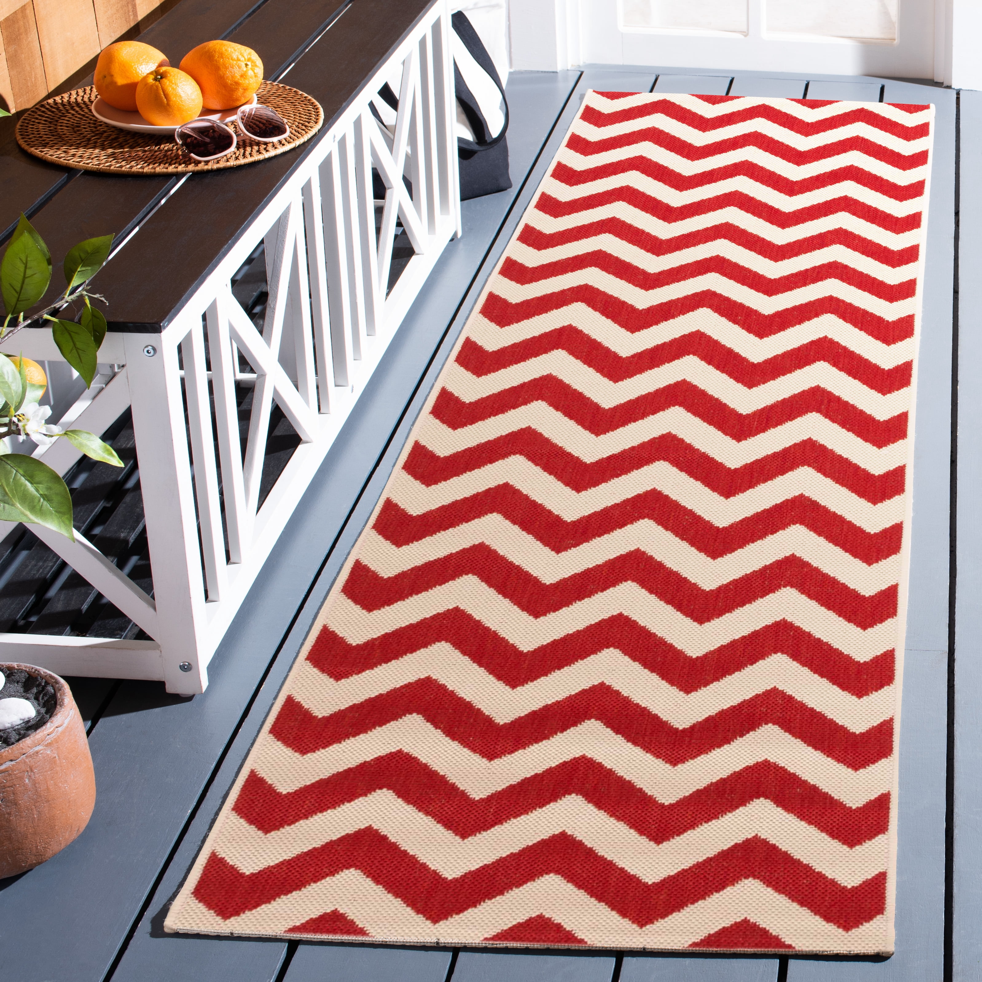 Safavieh Courtyard Bailey Chevron Indoor/Outdoor Runner Rug, Red, 2'3" x 10'
