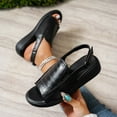 thumbnail image 6 of Xfvqtps Wedge Sandals for Women Slingback Velcro Stone Embossing Open Toe Soft Sole Non Slip Leather Summer Sandals Black, 6 of 9