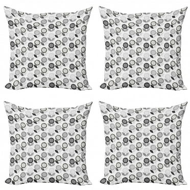 Floral Throw Pillow Cushion Case Pack of 4, Vertical Monochrome Borders with Abstract Blossoms Nature Inspired Art, Modern Accent Double-Sided Print, 4 Sizes, Black Pale Grey White, by Ambesonne