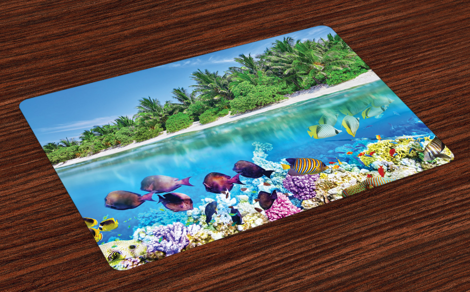 Island Placemats Set of 4 Sandy Seacoast and the Underwater Aquatic World in Maldives Travel