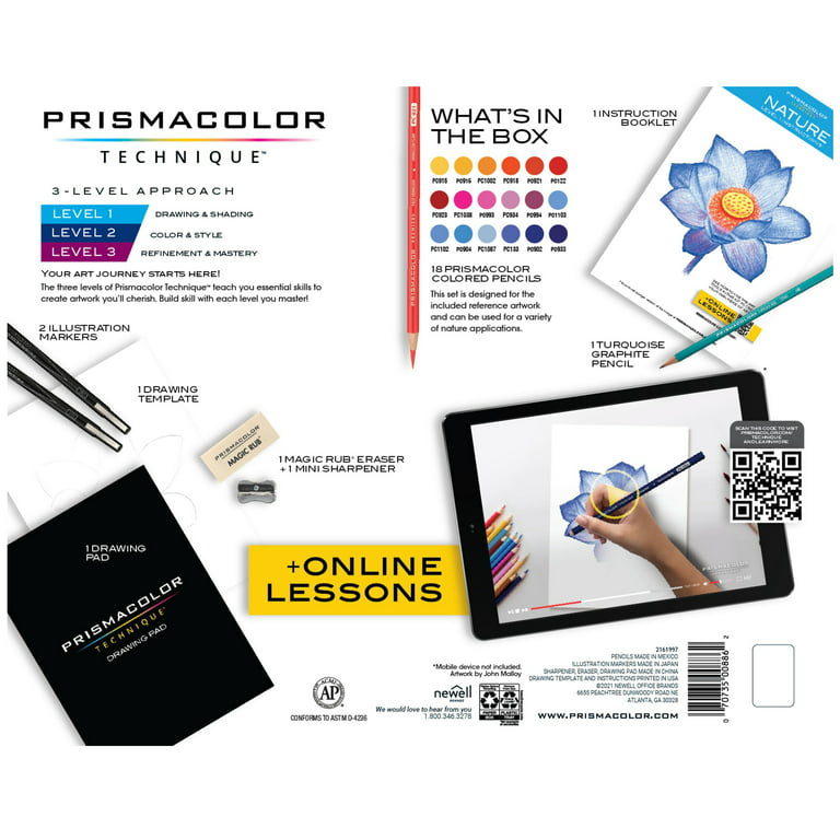 Prismacolor Technique Art Supplies And Digital Lessons, Nature Drawing Set,  Level 2, 17 Count