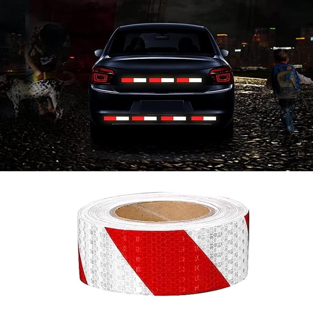 Ruban Réfléchissant Rouge et Blanc 25m x 5cm Autocollant Réfléchissant, Ruban Réfléchissant Adhésif, Autocollants Réfléchissants, Ruban d'Avertissement Réfléchissant Blanc