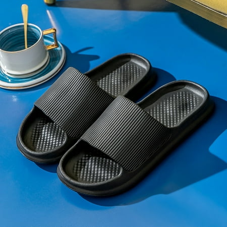 

CoCopeanut Summer 2022 New Slippers Women Simple Solid Color Minimalist Textured Open Toe Slides Thick Non-slip Bathroom Soft Cool Shoes