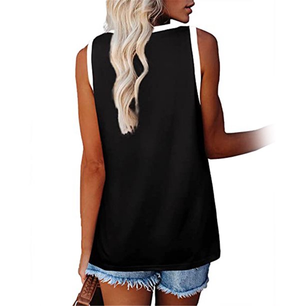 Guardurnaity Camiseta sin mangas con cuello en V para mujer Camiseta sin mangas de color informal Camiseta sin mangas con bloque Prendas para la parte del cuerpo Negro XXL