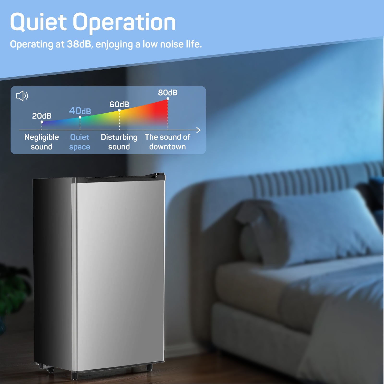 Bigleap Mini Fridge for Bedroom 3.2 Cu.Ft Small Refrigerator with Freezer for Dorm Office,Silver