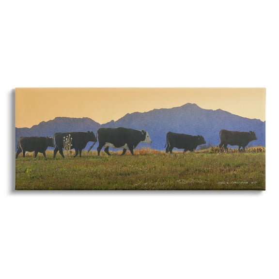 Stupell Grazing Cows Country Meadow Mountains Animals & Insects Photography Gallery Wrapped Canvas Print Wall Art