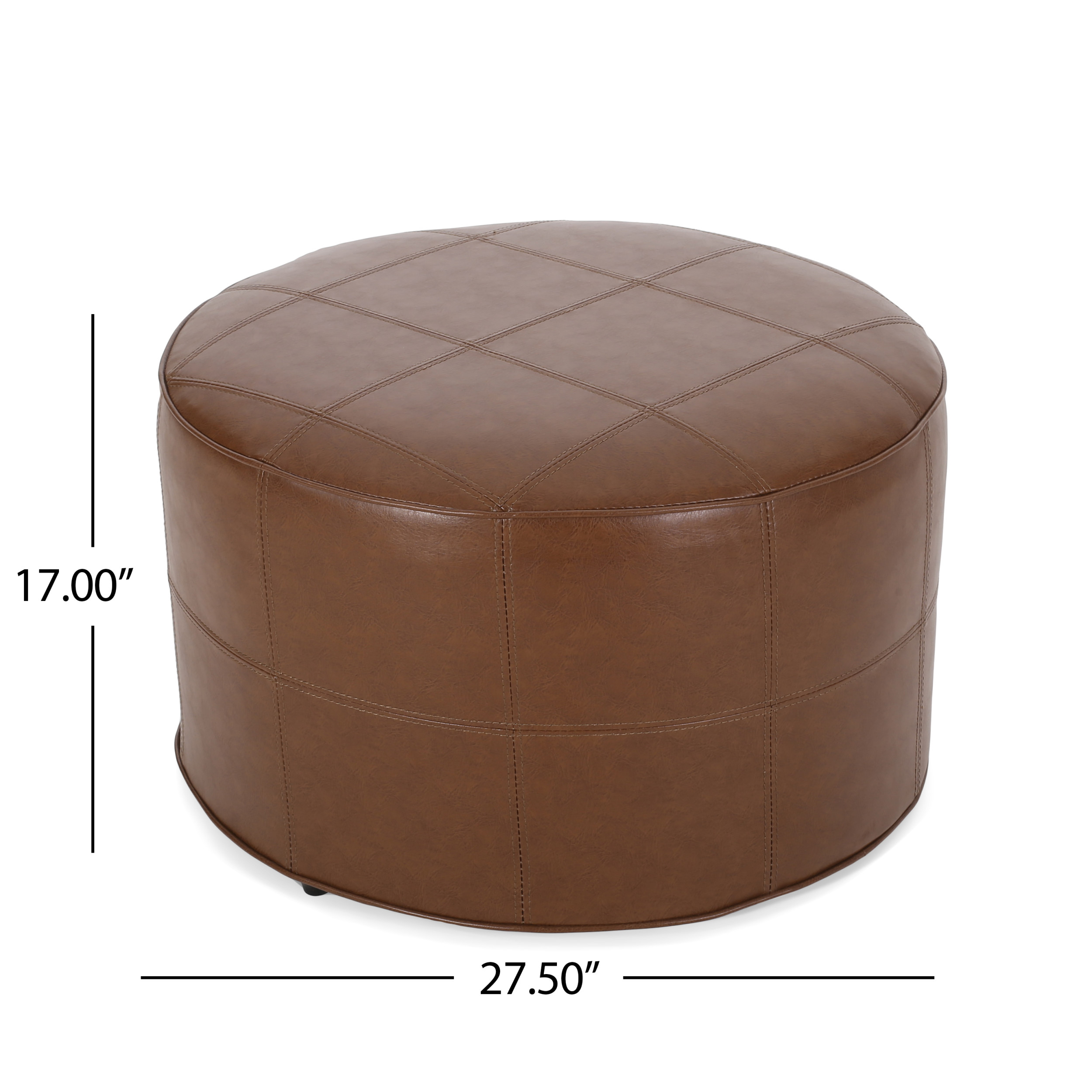 Noble House Derring Faux Leather Small Ottoman, Cognac Brown