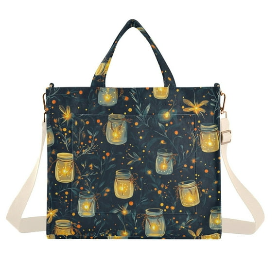 FORMRS Womens Corduroy Tote Bag Crossbody Shoulder Handbag with Pocket, Orange Fireflies Pattern