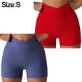 thumbnail image 2 of Pantalones cortos de yoga con cintura cruzada y levantamiento de cabeza y cadera, de 2 piezas, con bolsillo, para ciclismo, carrera, fitness, pantalones cortos ajustados de cintura alta, 2 of 6