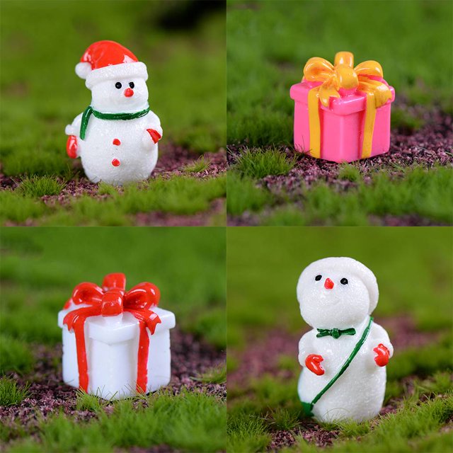 4Pcs/set Christmas Snowman Gift Box Ornaments Christmas Car Resin Ornament Props Random Version/Color