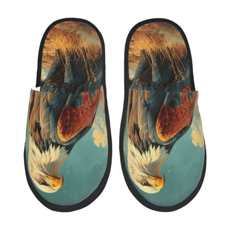 

Sikiie Western Desert Cactus Bald Eagle Fuzzy Slip-on Slippers Warm Cozy Soft Lightweight Memory Foam Indoor House ShoesLarge