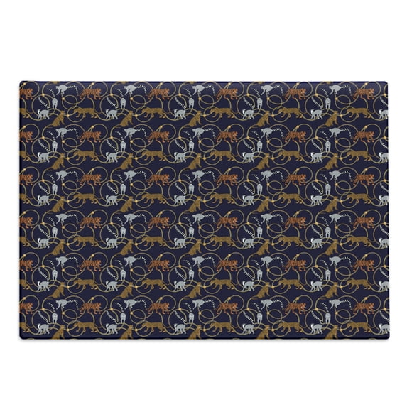 Lemur Cutting Board, Exotic Tiger Leopard Madagascar Monkey Chains Abstract Repeating Pattern, Decorative Tempered Glass Cutting and Serving Board, in 3 Sizes, by Ambesonne