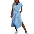 thumbnail image 3 of WRKEKC Robes d'Été Décontractées pour Femmes, Robes d'Été Grande Taille, Robe à Rayures Doublée pour Femmes avec Laçage, Robe Sans Manches à Rayures à Col à Revers, 3 of 9