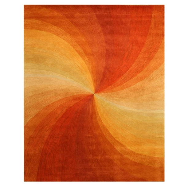 Handtufted Wool Orange Contemporary Abstract Swirl Rug