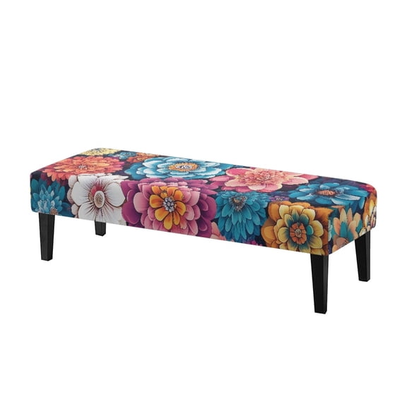 Uourmeti Vibrant Floral Print Design Polyester Spandex Bench Covers with Stretch, Removable Breathable Bench Seat Covers for Bedroom