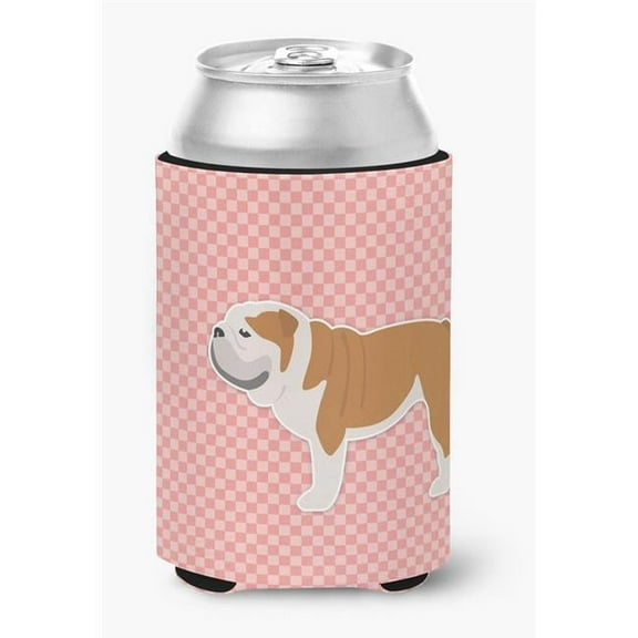 English Bulldog Checkerboard Pink Can or Bottle Hugger
