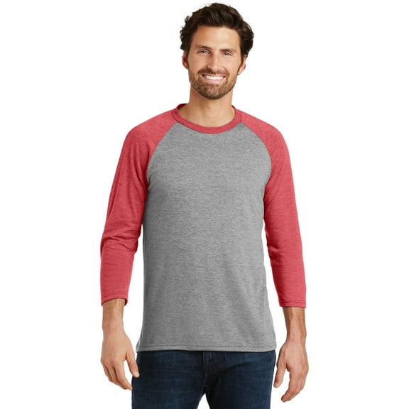 District Made Mens Perfect Tri 3/4 Sleeve Raglan-L (Red Frost/ Grey Frost)