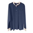 thumbnail image 2 of Men T Shirts Men's Leisure Fashion Solid Color Contrast Design Lapel Button Long Sleeve - Stylish and for All Occasions, 2 of 3