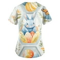 thumbnail image 3 of LISTHA Easter Scrubs Women V Neck Easter Eggs Print Short Sleeve Scrub Tops Rabbit Print Cute Workwear with Pockets Royal Blue 5XL, 3 of 3