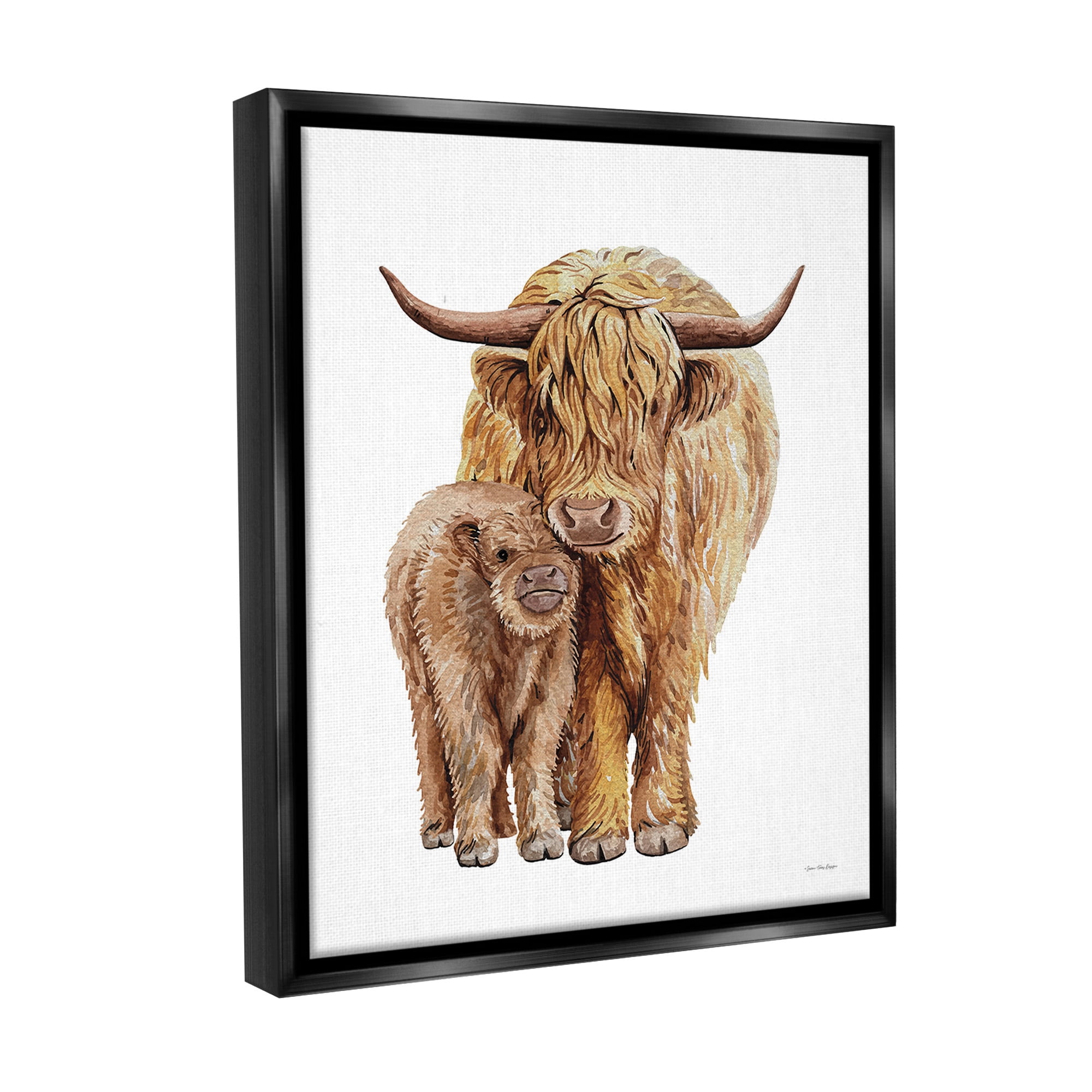 Stupell Industries Minimal Cattle & Calf Animals & Insects Painting Black Floater Framed Canvas Art Print Wall Art, 25 x 31