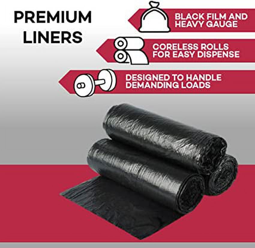 Dealmed Trash Bag, Made in USA, 60 Gallon, 38" x 58", 1.35 Mil, Black, 10 Bags Per Roll, 10 Rolls Per Case