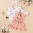 thumbnail image 6 of StylesILove Baby Toddler Girls Ruffle Long Sleeve Floral Bodysuit, Suspenders Skirt and Headband 3pcs Overall Dress Outfit (6 Months, Pink), 6 of 7